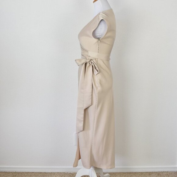 BHLDN Louisa Satin Charmeuse Champagne Cream Midi Dress - 0 - Picture 5 of 11